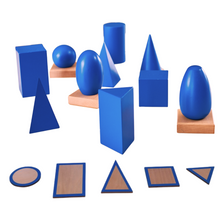 Load image into Gallery viewer, montessori geometrical solids kids early educational budget range solid shapes for sensorial exploration toys year at work set of wooden hands-on geometry learning model figure with polish
