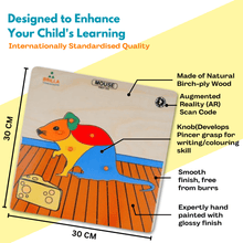 Load image into Gallery viewer, Wooden puzzle - Educational Pick & Fix Jigsaw Puzzle Mouse with Scan & Learn. - Brilla: One-Stop Solution for Preschool Resources