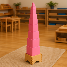 Load image into Gallery viewer, Montessori Pink Tower and Training Video with Wooden Stand (Optional)