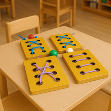 Load image into Gallery viewer, Montessori Materials for Kids - Educational Wooden Lacing Plate