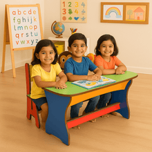 Load image into Gallery viewer, Desk and Bench – Brilla Premium Classroom Wooden Set (3 Seater) - Brilla: One-Stop Solution for Preschool Resources