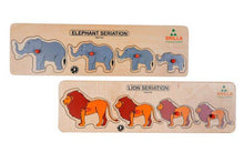 Load image into Gallery viewer, Brilla Wooden Learning Educational Puzzle for Kids - Elephant Seriation & Lion Seriition with Scan and Learn (Set of 2) - Brilla: One-Stop Solution for Preschool Resources