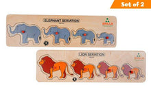 Load image into Gallery viewer, Brilla Wooden Learning Educational Puzzle for Kids - Elephant Seriation & Lion Seriition with Scan and Learn (Set of 2) - Brilla: One-Stop Solution for Preschool Resources