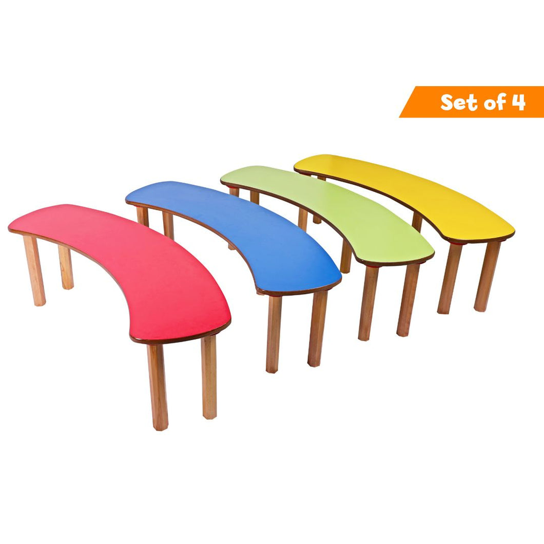 Brilla Set of 4 Wooden Benches (3 seater each) for round Table (Table not included) for Preschool