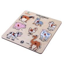 Load image into Gallery viewer, Wooden Puzzle Tray Farm Animals for Kids Best Educational Wooden Puzzle Tray Farm Animals for Kids Best Montessori Material for Kids  Best Montessori Wooden Puzzle Tray Farm Animals for Kids and Preschoolers Best Montessori Material In India  Best Montessori Material In Bangalore The Best Brilla Wooden Puzzle Tray Farm Animals for Kids Brilla Educational toys  buy montessori Activity buy Wooden Montessori materials for kids
