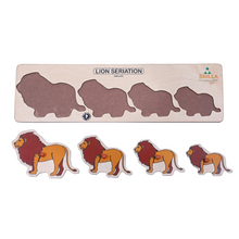 Load image into Gallery viewer, Wooden Puzzle Lion Seriation Best Educational wooden Lion Seriation Puzzle for Kids Best Montessori Material for Kids Best Montessori Puzzle for Preschoolers Best Montessori Material In India Best Montessori Material In Bangalore Wooden Lion Seriation Puzzle for Kids   The Best Brilla Montessori learning Material for kids  Brilla Educational toys Brilla Wooden Lion seriation puzzle for Kids buy montessori wooden Lion Seriation Puzzle for Kids buy wooden Montessori materials for kids
