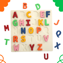 Load image into Gallery viewer, Brilla Alphabet Learning Toy Wooden Chunky Alphabets Puzzle Best Educational wooden Alphabets Puzzle Best Montessori Material for Kids Best Montessori Wooden Capital alphabets laerning Board for Preschoolers Best Montessori Material In India Best Montessori Material In Bangalore alphabets Learning for kids  The Best Brilla Montessori learning Material for kids  Brilla Educational toys  Brilla Alphabets learning puzzle buy montessori wooden Alphabets Learning puzzle buy wooden Montessori materials for kids
