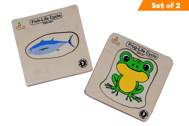 Brilla Wooden Multilayered Pick and Place Puzzle for Learning Life Cycle of Fish & Frog with Scan & Learn(Set of 2)