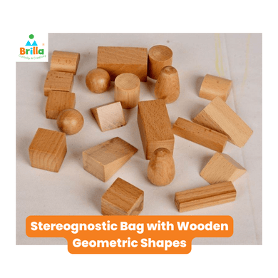 Montessori Materials - Stereognostic Bag with Wooden Geometric Shapes - Brilla: One-Stop Solution for Preschool Resources