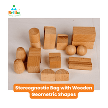 Load image into Gallery viewer, Montessori Materials - Stereognostic Bag with Wooden Geometric Shapes - Brilla: One-Stop Solution for Preschool Resources
