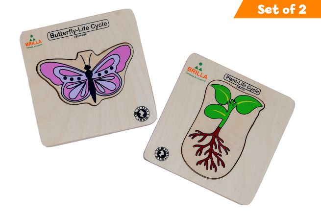 Brilla Wooden Multilayered Pick and Place Puzzle for Learning Life Cycle of Butterfly & Plant with Scan & Learn (Set of 2)