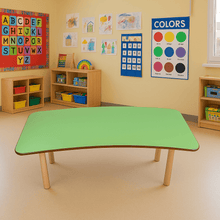 Load image into Gallery viewer, Brilla Wooden Classroom Table (6 Seater - Moon shape) for Preschools (Green Color)

