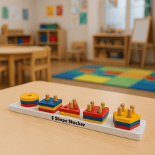 Load image into Gallery viewer, Montessori Materials - Wooden 5 Shape Stacker (15 pieces) for Kids
