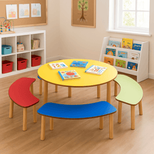 Load image into Gallery viewer, Preschool Table : Brilla Wooden Round Large Activity Table with 4 benches - Brilla: One-Stop Solution for Preschool Resources
