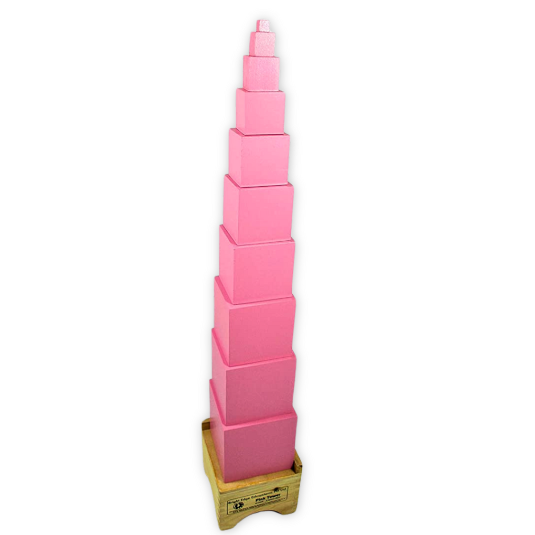 montessori pink tower wooden sensorial educational toys teaching material for kids premium bis certified