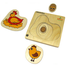 Load image into Gallery viewer, Wooden Multilayered Pick and Place Puzzle for Learning Life Cycle of Hen with Scan &amp; Learn

