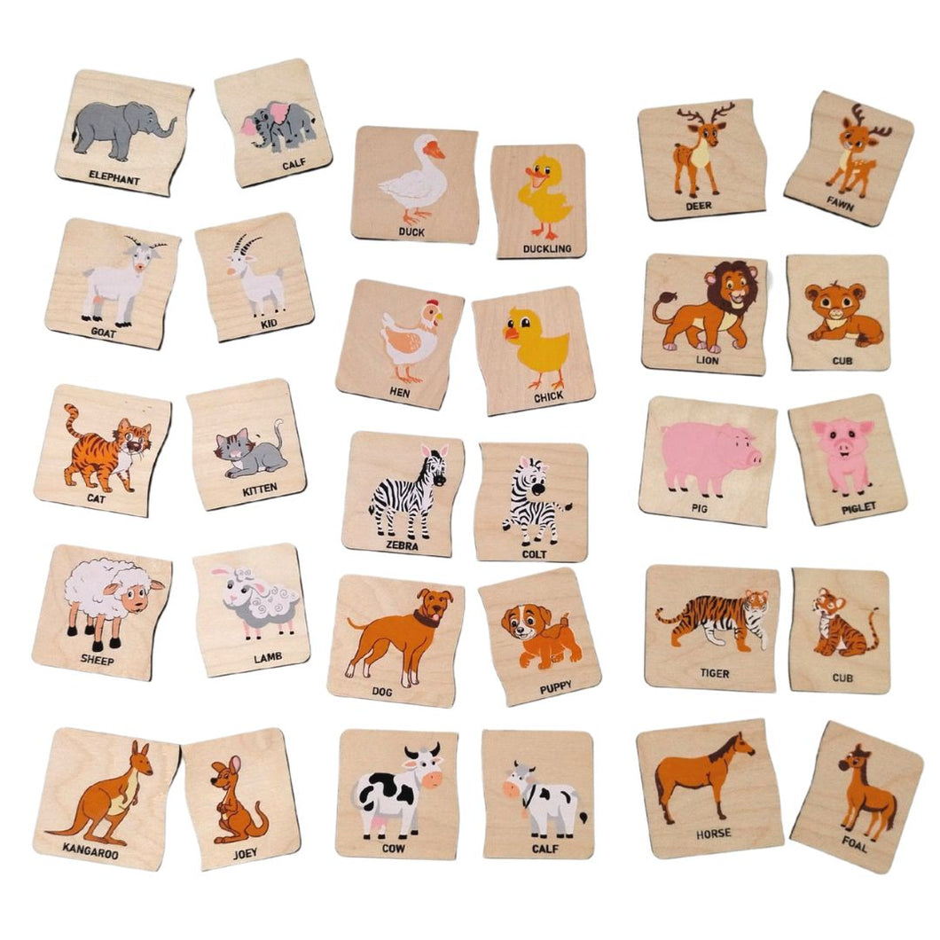 Animal & Baby Matching Wooden Cards Learning Toy