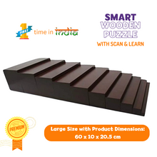 Load image into Gallery viewer, montessori brown stairs for sensorial learning broad wooden material kids bis certified premium made in india best quality materials early childhood education bangalore manufacture supplier
