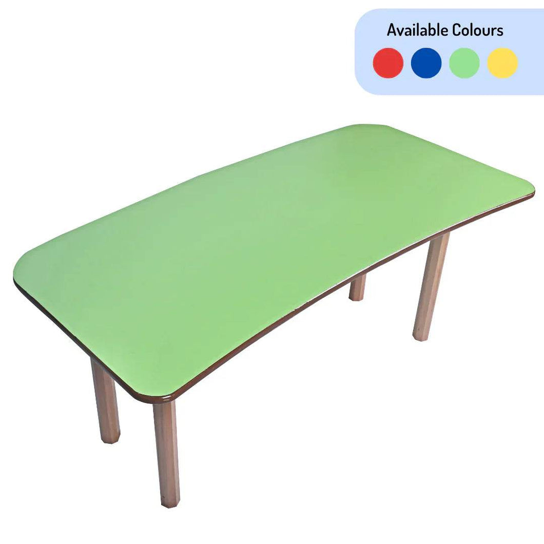 Brilla Wooden Classroom Table (6 Seater - Moon shape) for Preschools (Green Color)