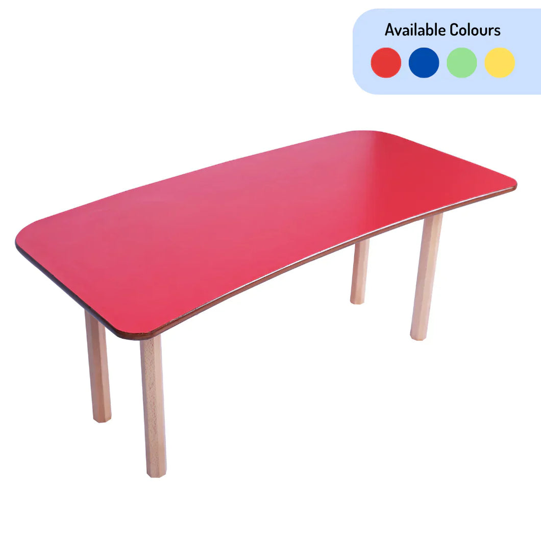Brilla Wooden Classroom Table (6 Seater - Moon shape) for Preschools (Red Color)