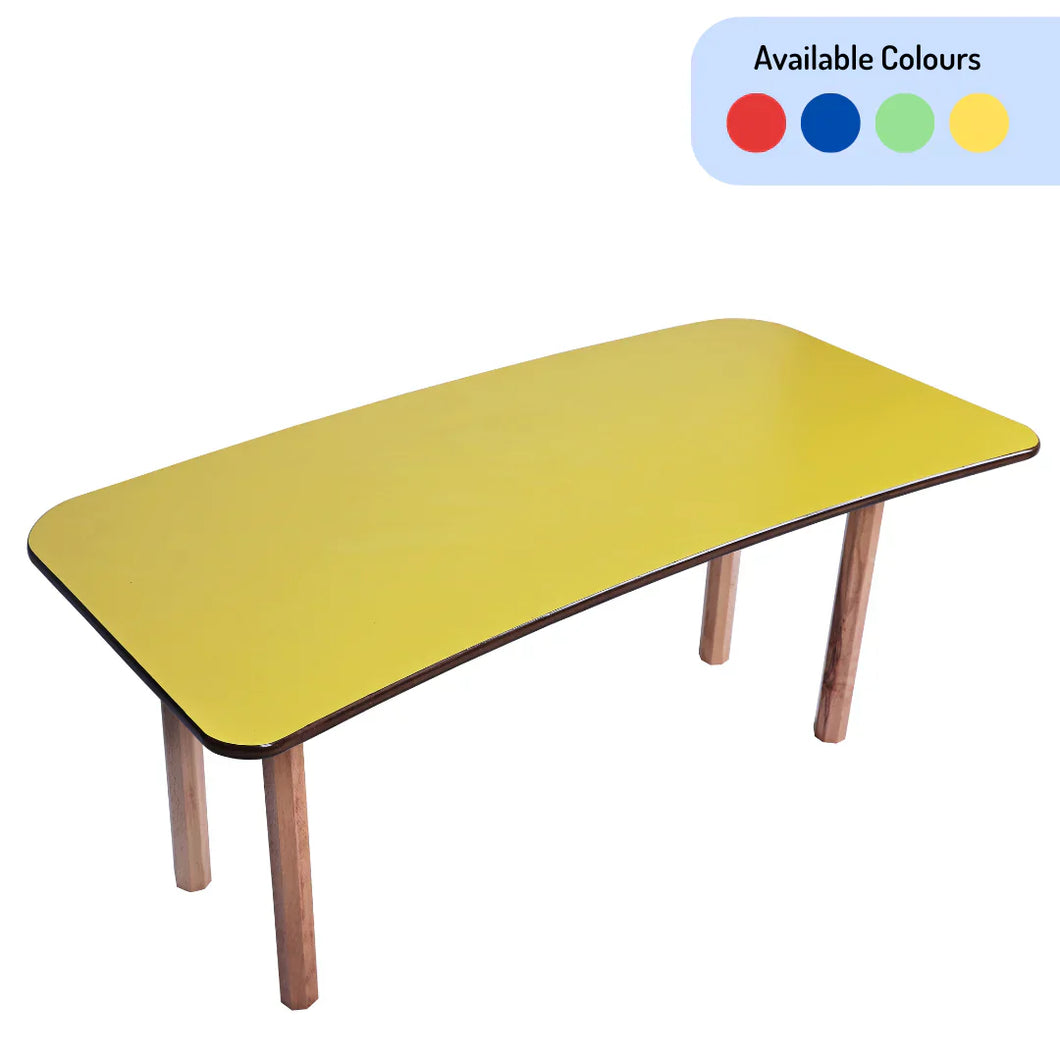 Brilla Wooden Classroom Table (6 Seater - Moon shape) for Preschools (Yellow Color)