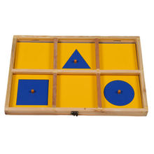 Load image into Gallery viewer, Montessori Presentation Tray contains triangle square and circle shapes The Best Montessori wooden material for kids
