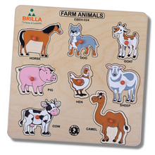 Load image into Gallery viewer, Wooden Pegged Premium  Wild and Farm Animal  Educational Puzzle for recognition of Farm and Wild Animal for kids between 2 to 5 years (Augmented Reality enabled  Educational  Learning Toy)
